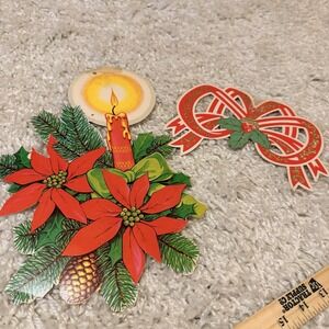 Vintage Christmas Set Wall Decoration – 1977 Beistle Co – Candle and Poinsettias